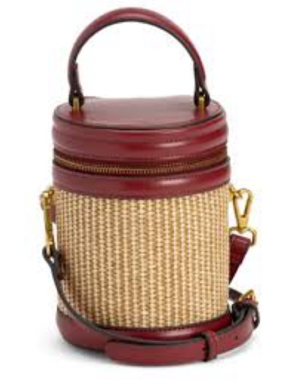 House of Harlow 1960 Burgundy and Natural Straw Mini Cylinder Bag